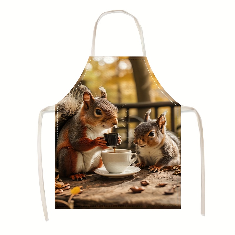 Kitchen Baking Gift Ideas - Льняной фартук с принтом «Волнистая белка